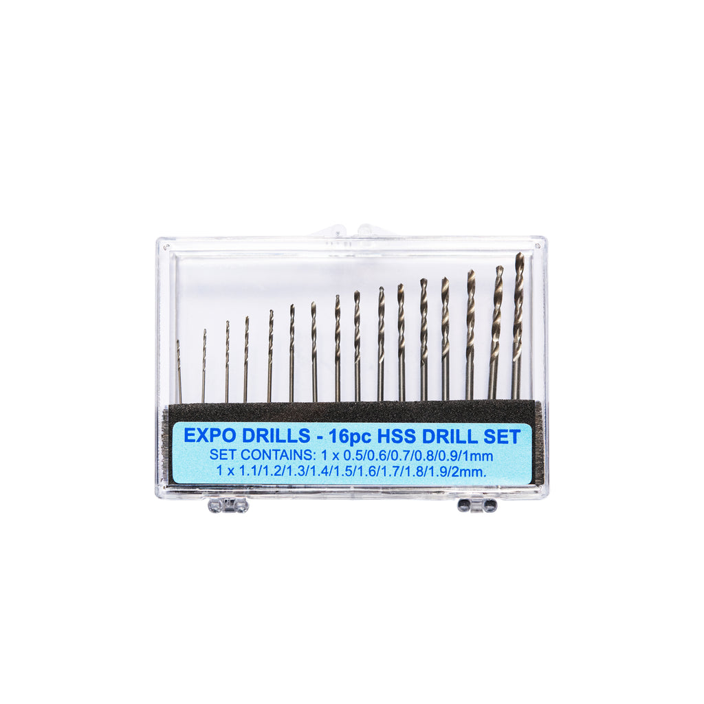 TOOL23 - 16 piece HSS twist drill set 0.5mm-2mm