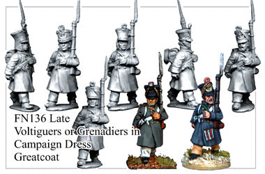 FN136 - Late Fusiliers Or Voltigeurs In Greatcoats Assorted Headgear Marching