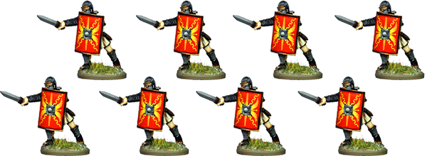 IR048 - Legionaries, Segmented Armour, Armoured Forearm, Thrusting high with Gladius