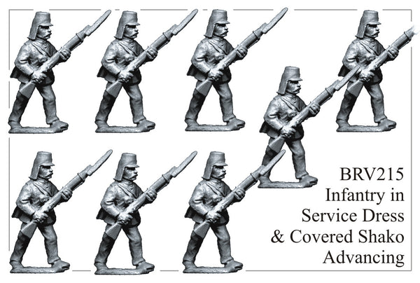 BRV215 British Infantry in Service Dress and Covered Shako Advancing