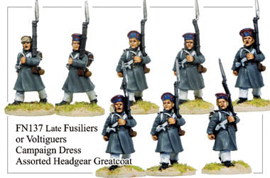FN137 - Late Fusiliers Or Voltigeurs In Greatcoats And Assorted Headgear Marching