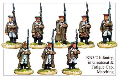RN032 Infantry in Greatcoat and Fatigue Caps Marching